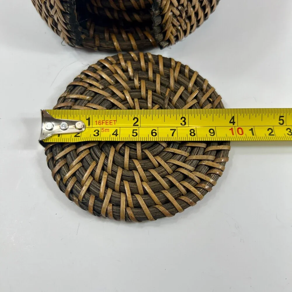 Unbranded Rattan Coaster Set Home OS Brown Excellent Woven 7pc With Holder